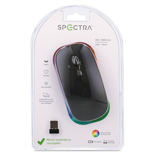 Mouse Inalámbrico Recargable Spectra E-1300 USB y Bluetooth Negro