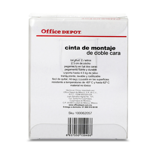 Cinta de Montaje Doble Cara Office Depot Transparente 2.5 cm x 2 m 