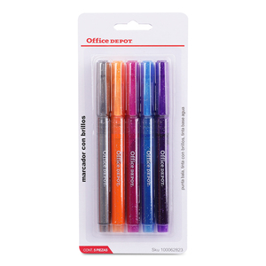 Marcadores con Brillo Office Depot / Colores surtidos / 5 piezas Marcadores con Brillo Office Depot / Colores surtidos / 5 piezas