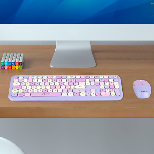 Teclado y Mouse Inalámbrico Spectra / USB / Lila