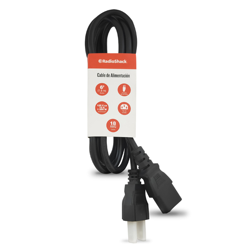 Extensión Eléctrica para Computadora 3 Terminales RadioShack RYS-2 / Negro / 1.8 m