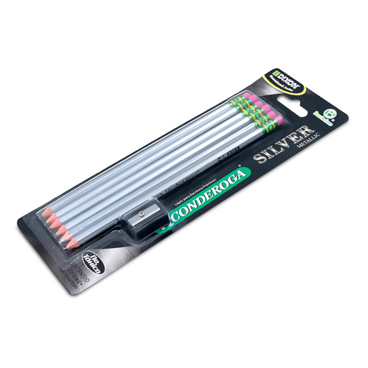 Lápices Triconderoga con Sacapuntas Dixon Silver Metallic / 7 piezas