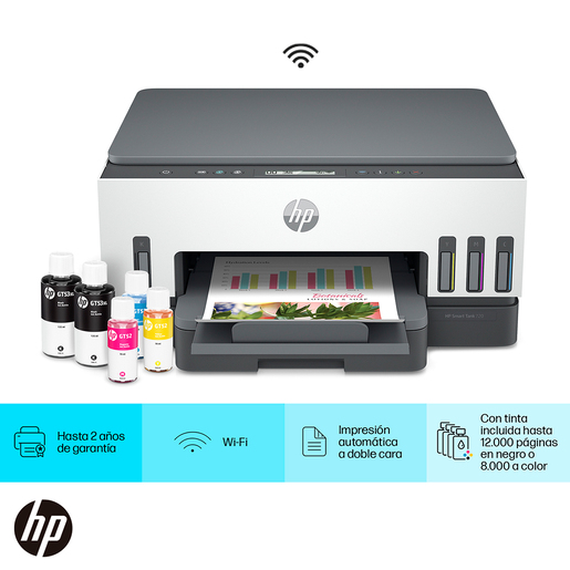Impresora Multifuncional HP Smart Tank 720 Tinta Continua Color WiFi HP Smart App Bluetooth USB Dúplex Automático
