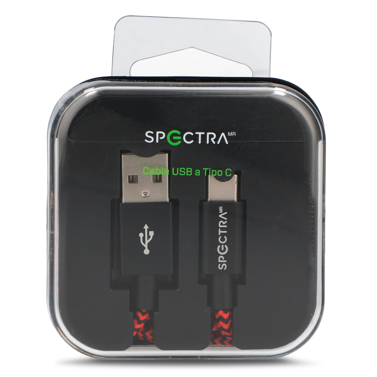 Cable USB a Tipo C Spectra 1 m Negro con rojo