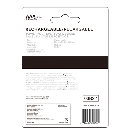Pilas Recargables RadioShack AAA 4 piezas