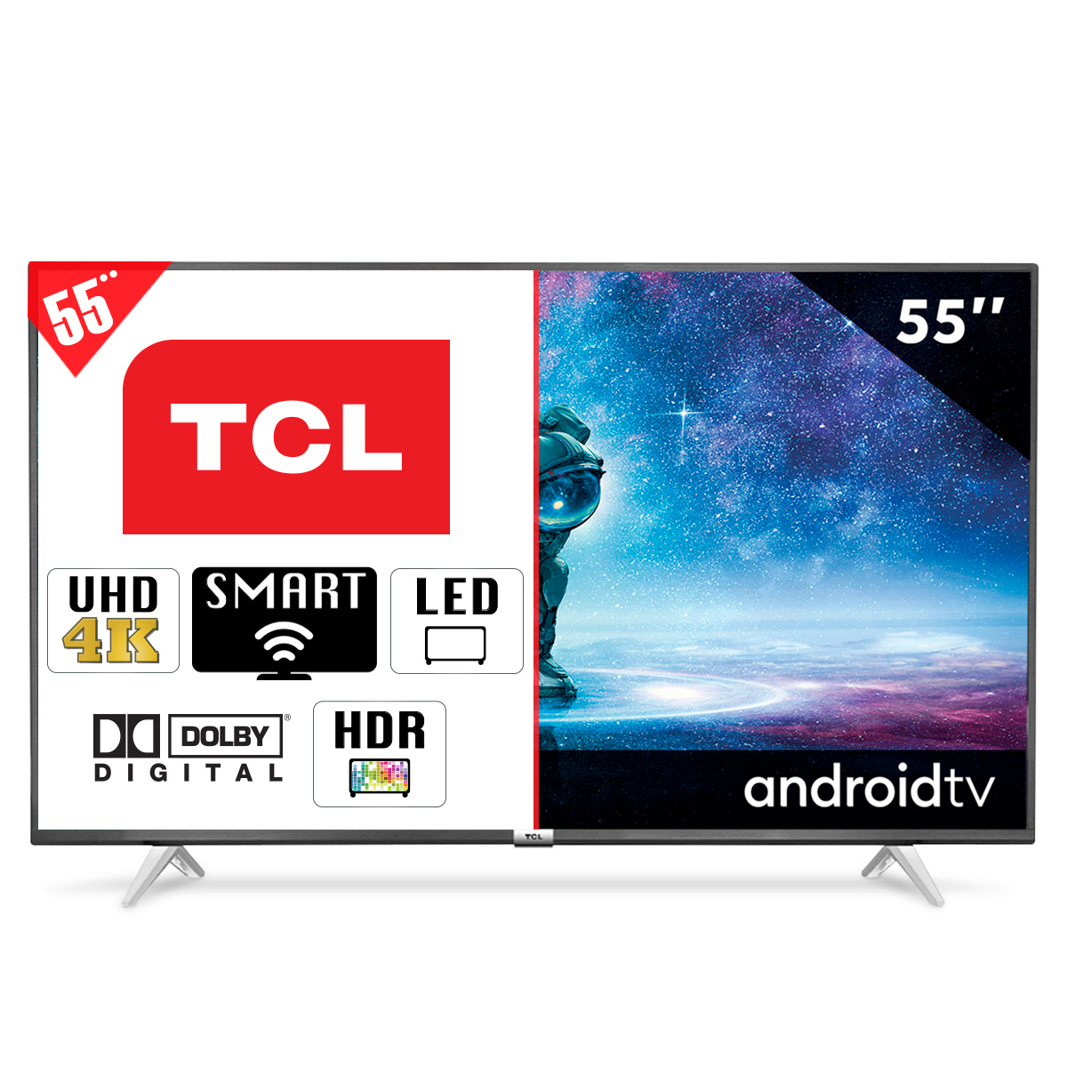 Pantalla TV TCL 55A445 / 4K Ultra HD / 55 Pulg. / Smart TV / Led / Bluetooth / Dolby Digital / HDMI / USB