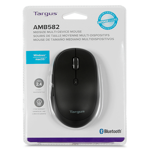 Mouse Inalámbrico Targus AMB582GL Antimicrobiano / Receptor USB / Bluetooth / Negro / PC / Laptop / macOS