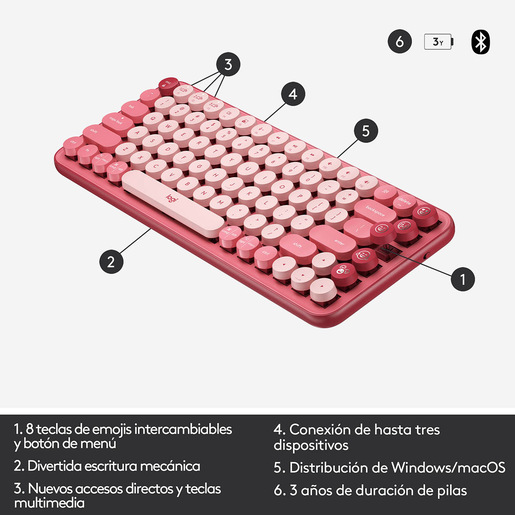 Teclado Inalámbrico Logitech POP Inglés Rosa