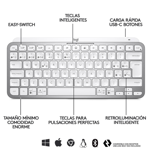 Teclado Inalámbrico Logitech MX Keys Mini Español Gris