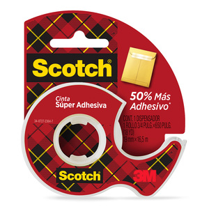 Cinta Súper Adhesiva con Despachador Transparente 3M Scotch 1.9 cm x 16.5 m