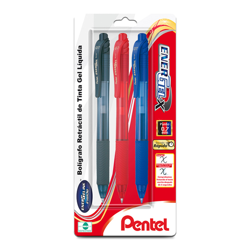 Plumas de Gel Retráctiles Pentel Energel X / 0.7 mm / Surtido / 3 piezas