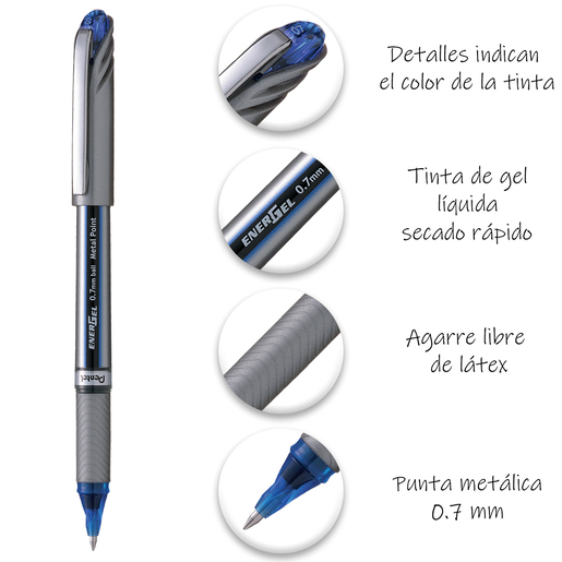 Bolígrafos Gel Pentel Fino 0.7 mm 3pz, Bolígrafos