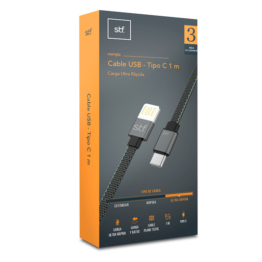 Cable USB-C Stuffactory A02855 / 1 metro / Negro 