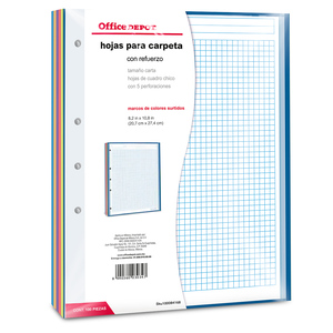Hojas para Carpeta Office Depot Marcos de Colores Cuadro Chico 100 hojas Hojas para Carpeta Office Depot Marcos de Colores Cuadro Chico 100 hojas