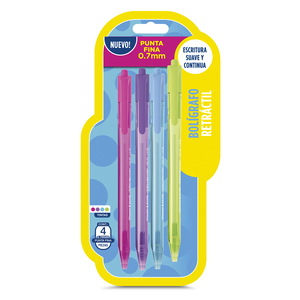 Plumas Retráctiles Paper Mate Kilométrico InkJoy / Punta fina / Colores surtidos / 4 piezas Plumas Retráctiles Paper Mate Kilométrico InkJoy / Punta fina / Colores surtidos / 4 piezas
