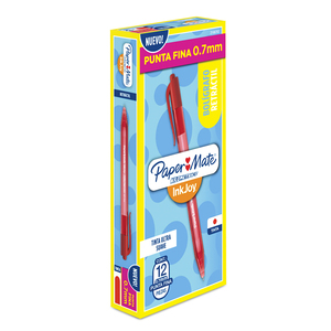 Plumas Retráctiles Paper Mate Kilométrico InkJoy / Punta fina / Rojo / 12 piezas Plumas Retráctiles Paper Mate Kilométrico InkJoy / Punta fina / Rojo / 12 piezas