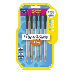 Plumas Retráctiles Paper Mate Kilométrico InkJoy / Punta fina / Negro / 5 piezas Plumas Retráctiles Paper Mate Kilométrico InkJoy / Punta fina / Negro / 5 piezas