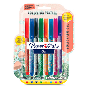 Plumas de Gel Vintage Edición Limitada Paper Mate 2152226 / Colores surtidos / 0.6 mm / 8 piezas 