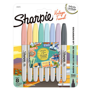 Marcadores Permanentes Sharpie Vintage Travel / Punta fina / Colores surtidos / 8 piezas Marcadores Permanentes Sharpie Vintage Travel / Punta fina / Colores surtidos / 8 piezas