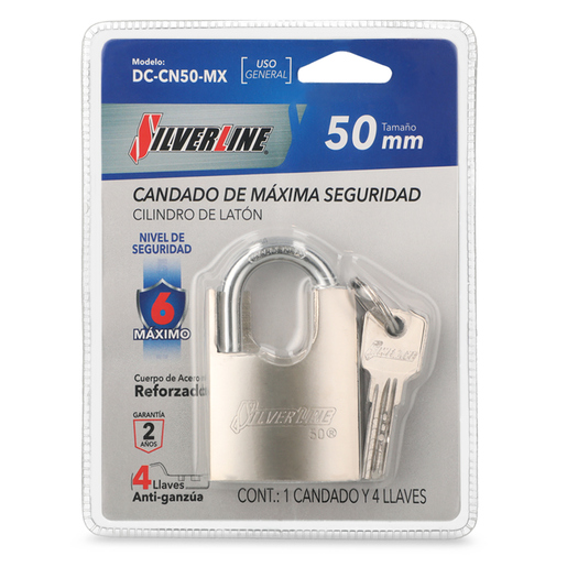 Candado de Máxima Seguridad Silverline / Acero / 50 mm / Plata