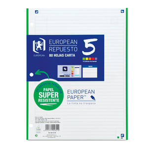 Hojas para Carpeta European Carta Raya 80 hojas   Hojas para Carpeta European Carta Raya 80 hojas
