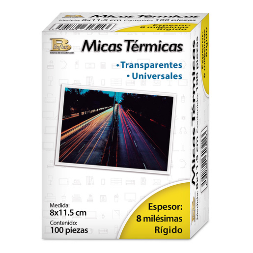 Micas Térmicas Transparentes Boflex / 8 x 11.5 cm / 8 mil / 100 piezas