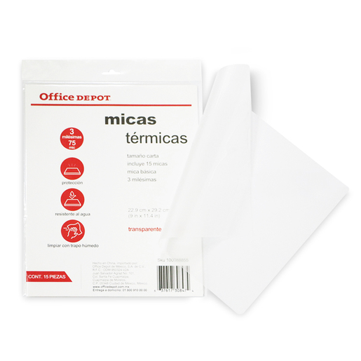 Micas Térmicas Transparentes Office Depot / Carta / 3 mil / 15 piezas 