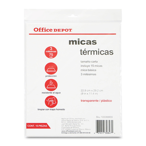 Micas Térmicas Transparentes Office Depot / Carta / 3 mil / 15 piezas  Micas Térmicas Transparentes Office Depot / Carta / 3 mil / 15 piezas