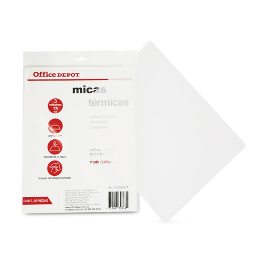 Micas Térmicas Transparentes Office Depot / 23.5 x 30 cm / 3 mil / 25 piezas