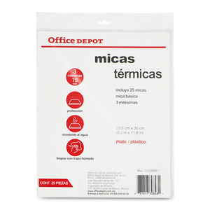 Micas Térmicas Transparentes Office Depot / 23.5 x 30 cm / 3 mil / 25 piezas