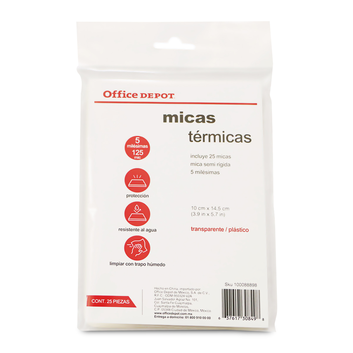 Micas Térmicas Transparentes Office Depot / 10 x 14.5 cm / 5 mil / 25 piezas