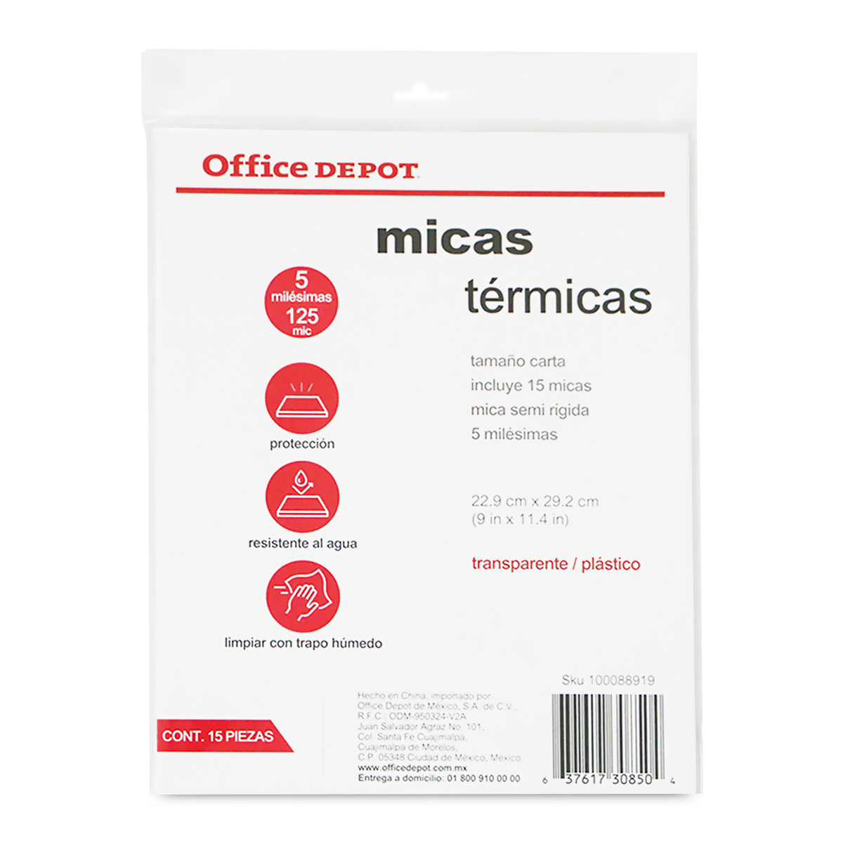 Micas Térmicas Transparentes Office Depot Carta 5 mil 15 piezas | Office  Depot Mexico