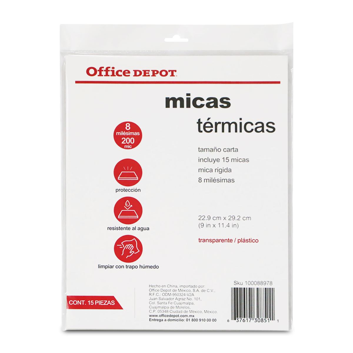 Micas Térmicas Transparentes Office Depot Carta 8 mil 15 piezas | Office  Depot Mexico