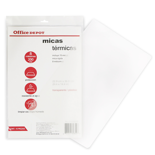 Micas Térmicas Transparentes Office Depot / 22.9 x 36.8 cm / 8 mil / 15 piezas