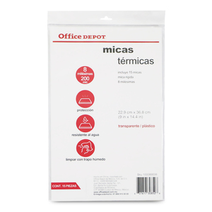 Micas Térmicas Transparentes Office Depot / 22.9 x 36.8 cm / 8 mil / 15 piezas Micas Térmicas Transparentes Office Depot / 22.9 x 36.8 cm / 8 mil / 15 piezas