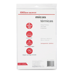 Micas Térmicas Transparentes Office Depot / 22.9 x 36.8 cm / 8 mil / 15 piezas