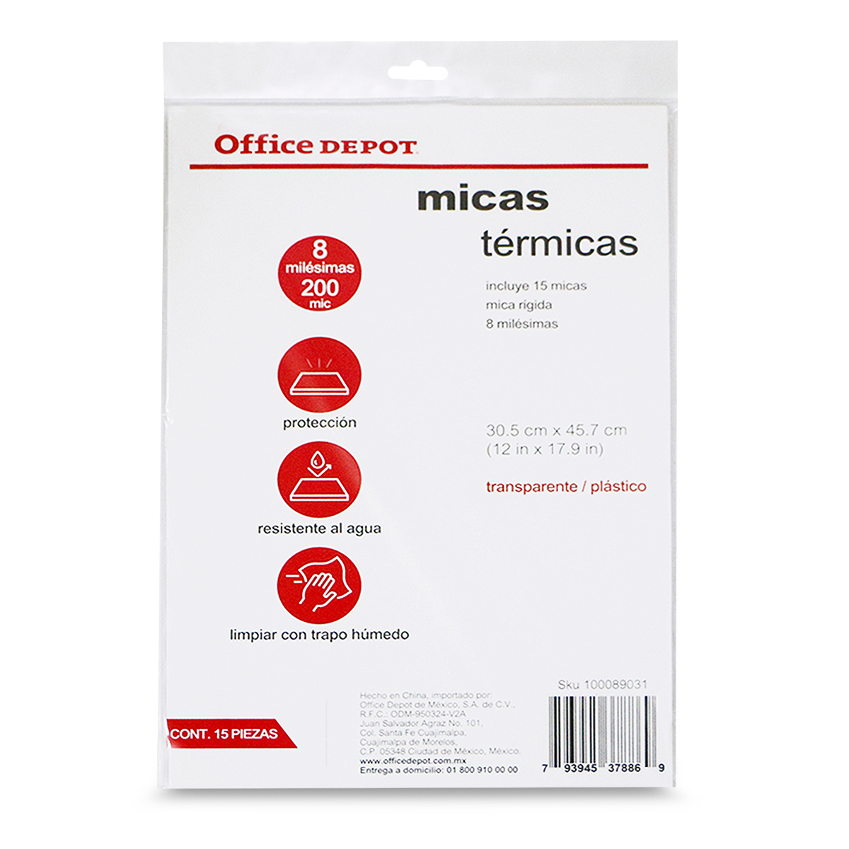 Micas Térmicas Transparentes Office Depot / 30.5 x 45.7 cm / 8 mil / 15 piezas