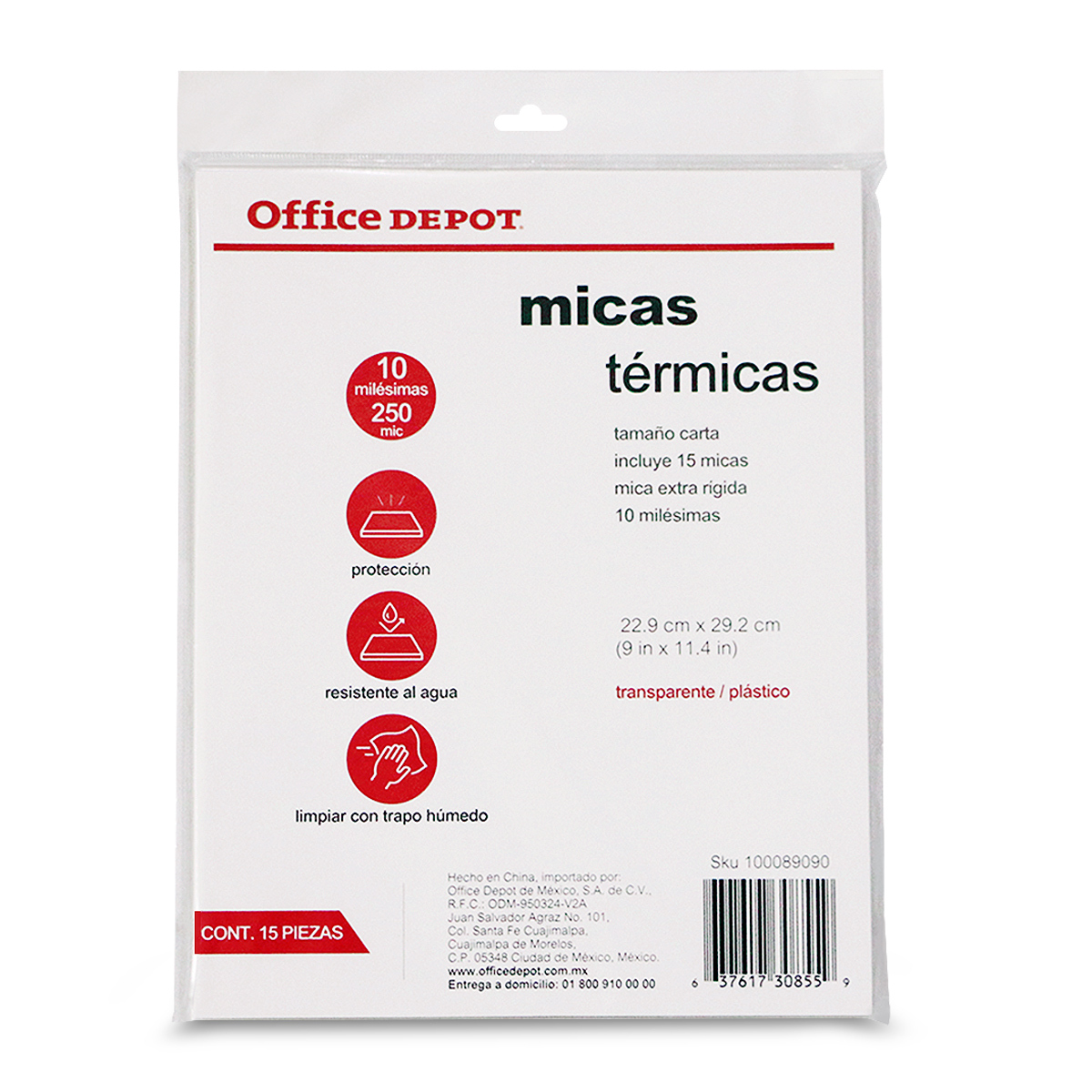 Micas Térmicas Transparentes Office Depot / Carta / 10 mil / 15 piezas
