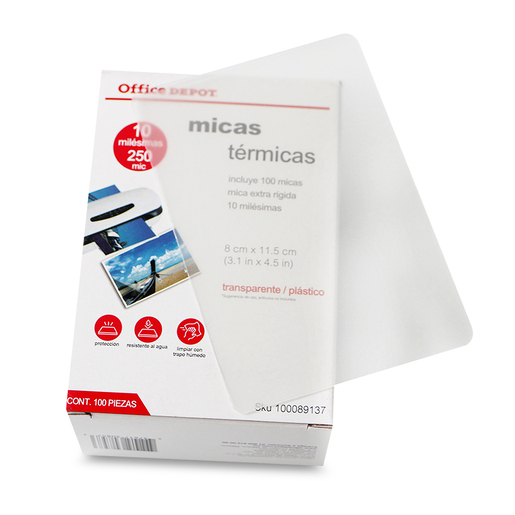 Micas Térmicas Transparentes Office Depot / 8 x 11.5 cm / 10 mil / 100 piezas