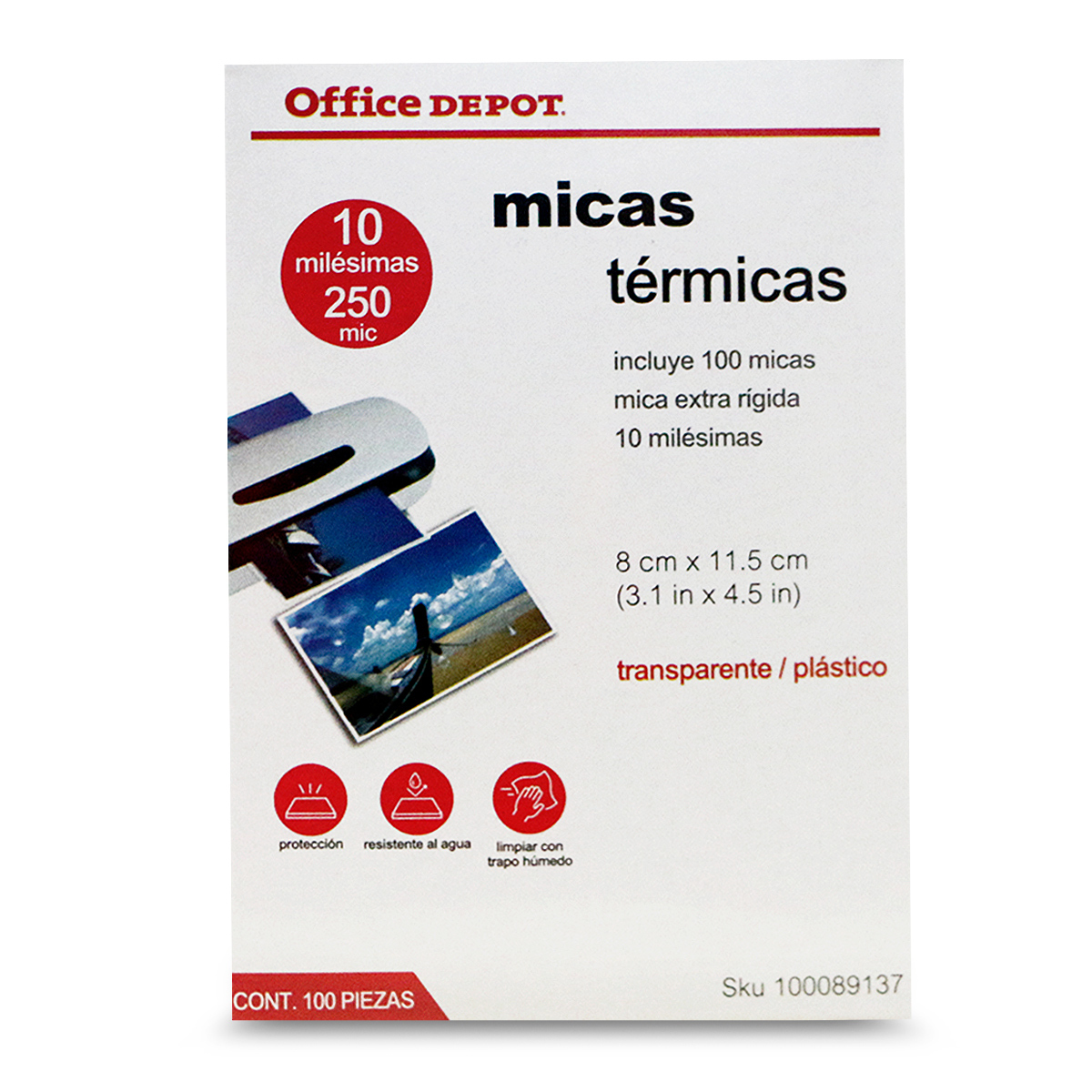 Micas Térmicas Transparentes Office Depot / 8 x 11.5 cm / 10 mil / 100 piezas