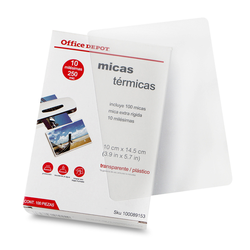 Micas Térmicas Transparentes Office Depot / 10 x 14.5 cm / 10 mil / 100 piezas