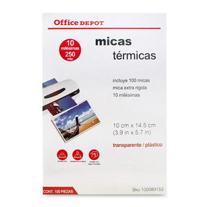 Micas Térmicas Transparentes Office Depot / 10 x 14.5 cm / 10 mil / 100 piezas Micas Térmicas Transparentes Office Depot / 10 x 14.5 cm / 10 mil / 100 piezas