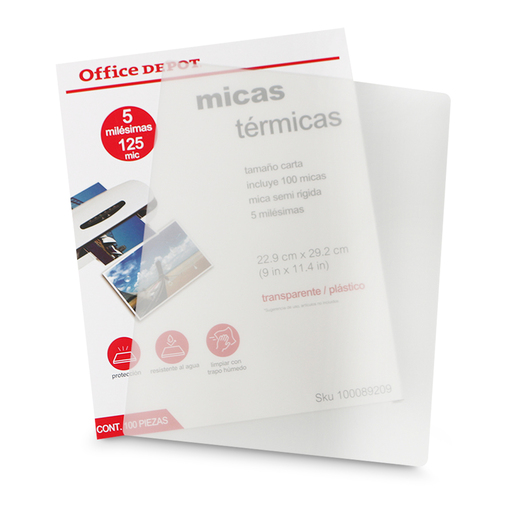 Micas Térmicas Transparentes Office Depot / Carta / 5 mil / 100 piezas