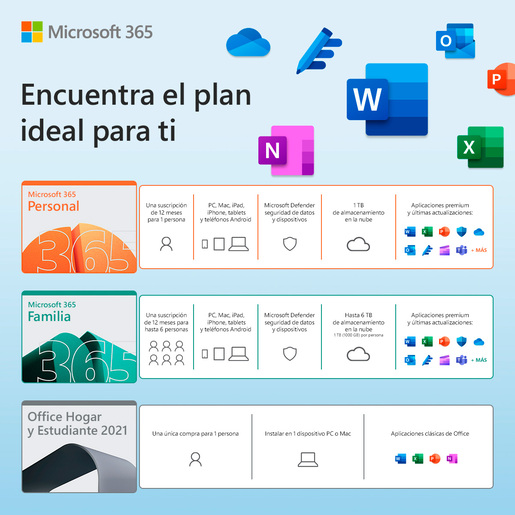 Microsoft Office 365 Familia / Licencia 1 año / 6 usuarios / PC / Laptop / Mac / Dispositivos móviles 