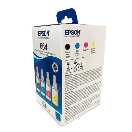 Botellas de Tinta Epson T664 / T664520-4P / Colores surtidos / 4500 páginas / EcoTank / 4 piezas 