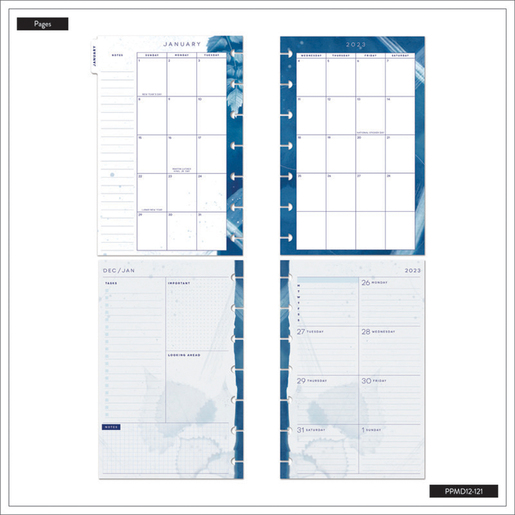 Agenda Cyanotype 2023 Happy Planner / 12 Meses con Divisores / Semana Vista Vertical 