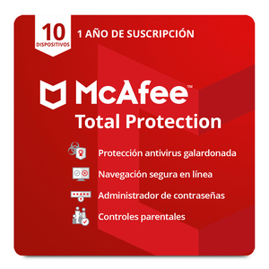 Antivirus McAfee Total Protection / Licencia 1 año / 10 dispositivos / PC / Laptop / Mac 