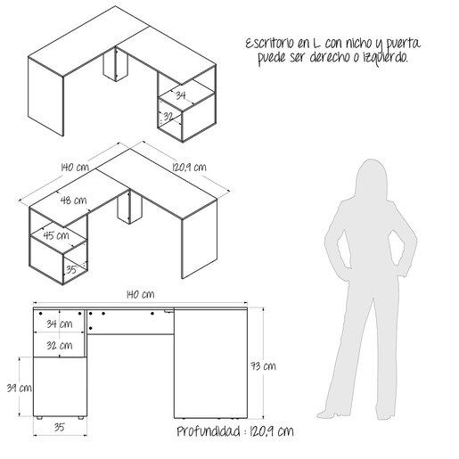 Escritorio en L para Oficina Maderkit London M01721ES-GSWE / Madera Galés / Melamina