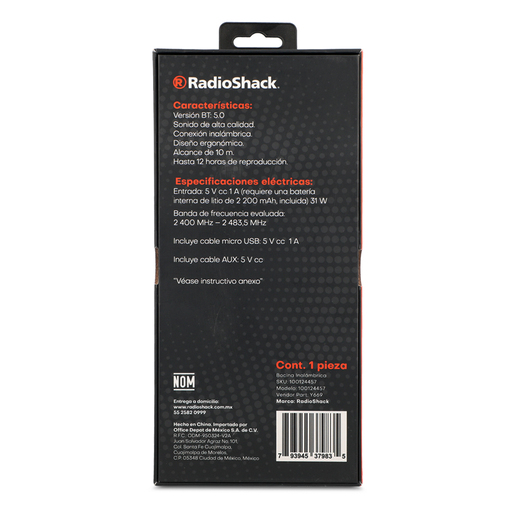 Bocina Bluetooth RadioShack Y669 Negro Office Depot Mexico