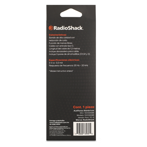 Audífonos Alámbricos RadioShack TC5 Negro
